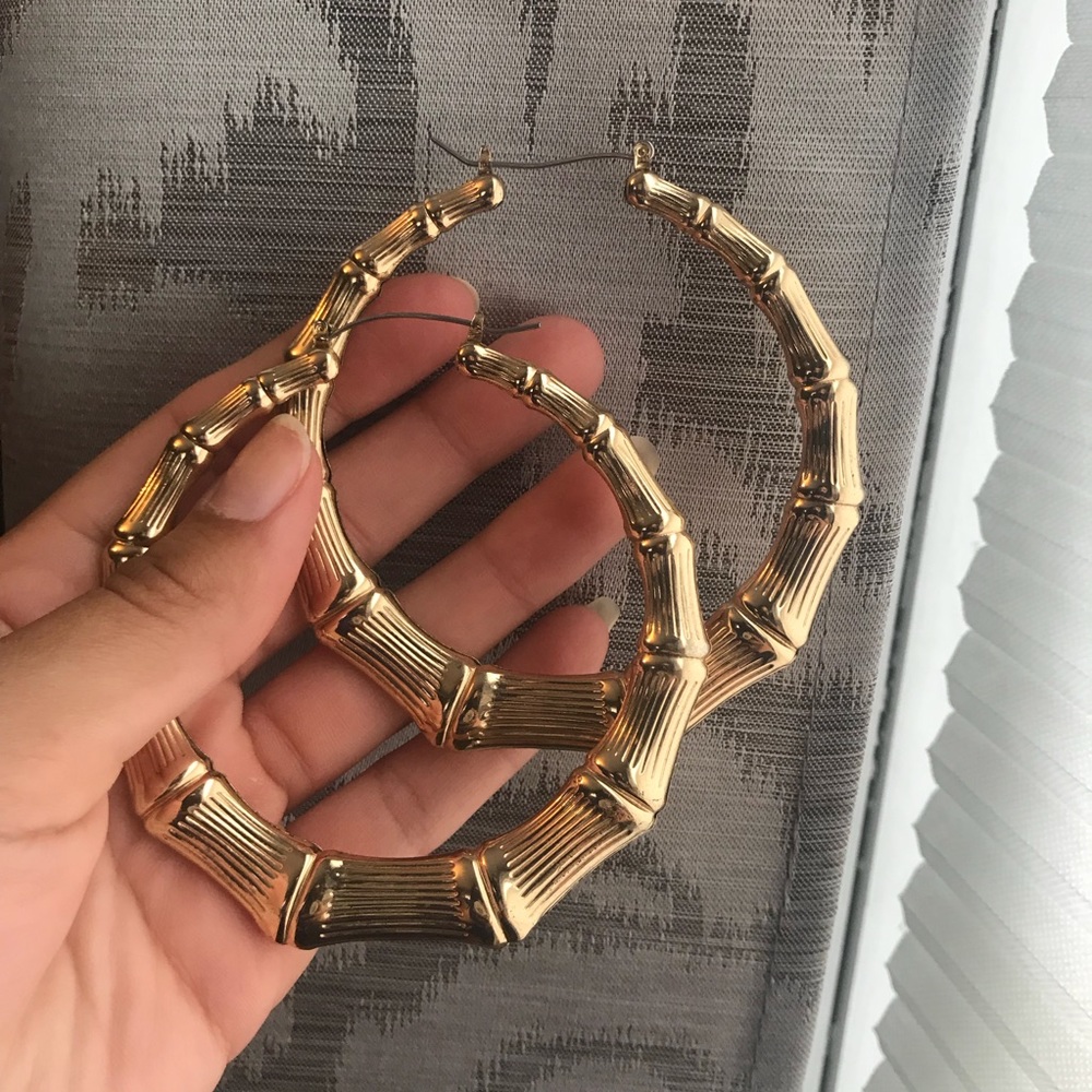 Larg Gold Bamboo Hoop Earrings